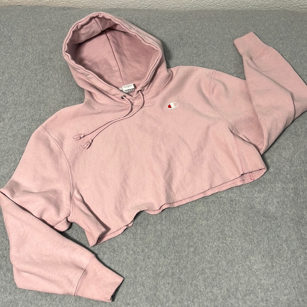Champion Pink Crop Hoodie Sweatshirt Women Small Reverse Weave Skater Athleisure